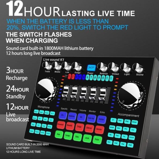 Pcbig- Soundcard Sound Card K1 Live Audio Mixer Video Recording Broadcast