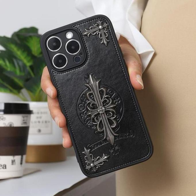 Case iPhone Luxury Leather Chrome Hearts Fashion Softcase Casing Iphone 11 / 12 / 13 / 14 / 15 / 16 