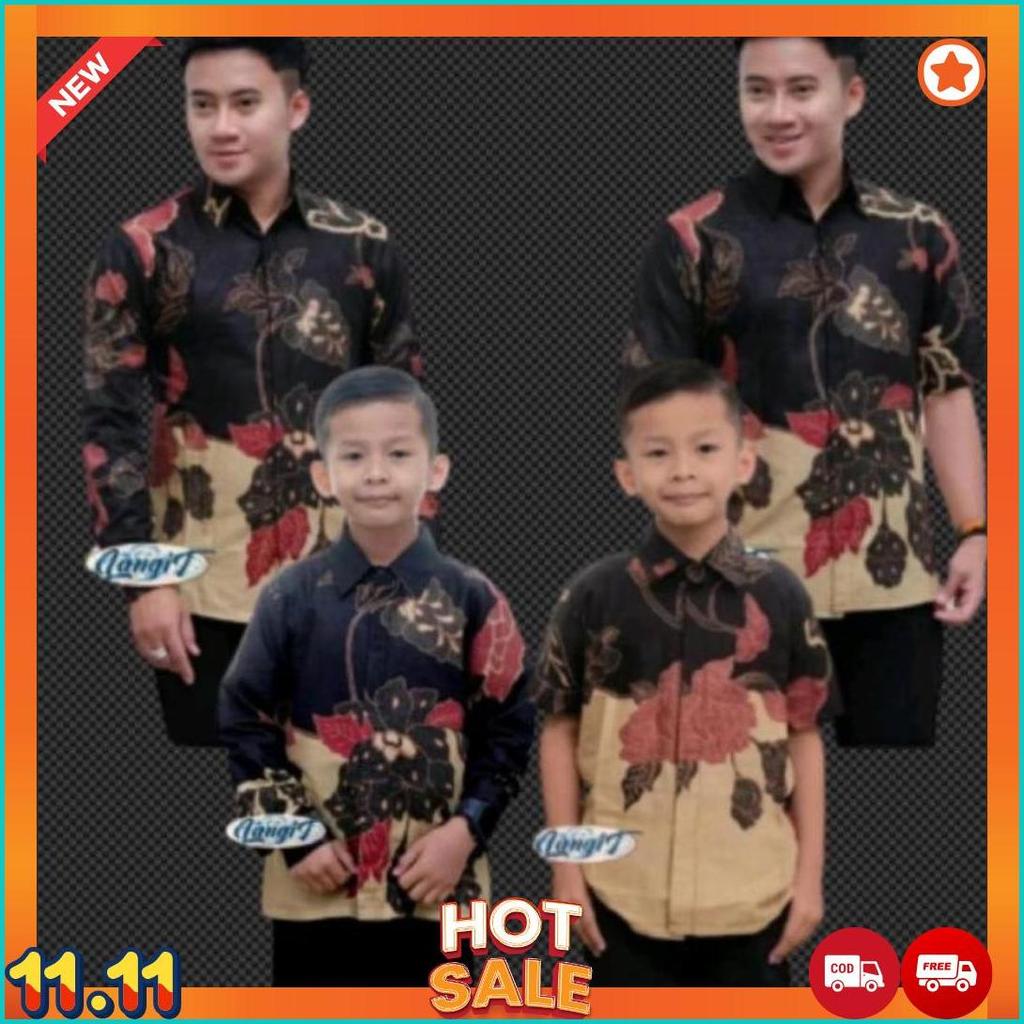 COUPLE BATIK AYAH DAN ANAK LAKI-LAKI //BATIK PRIA COUPLE MOTIF MAWAR HITAM [J2]