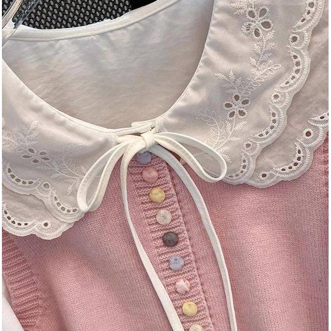 GS - Atasan Vest Rajut Kemeja Satu Set Korea Fashion Girly OOTD | Rajutwear Cute Pita Pita Kerah Ren