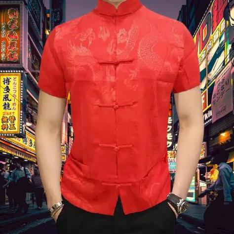 NEW YEAR SALE Cheongsam Pria Lengan Pendek Silky Import