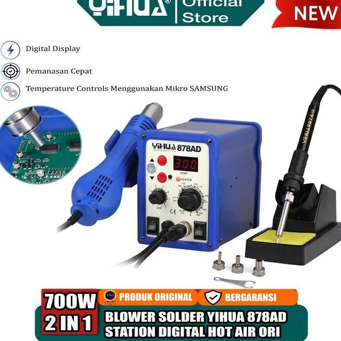 Yihua 878AD Blower Solder Uap 2 IN 1 Hot Air Gun Soldering Station ORI