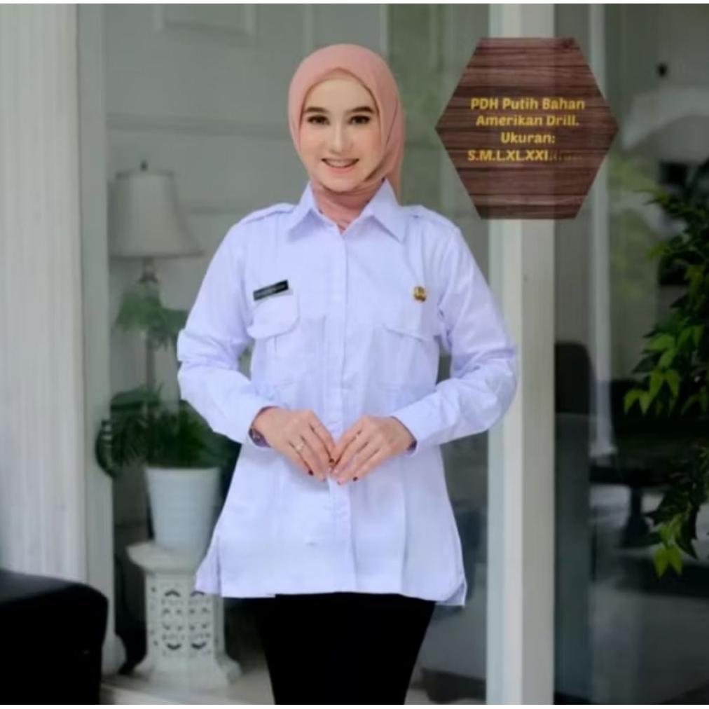 PREMIUM BAJU DINAS  PUTIH PNS WANITA PDH WANITA PUTIH SERAGAM PUTIH PNS WANITA BAJU PUTIH ATASAN