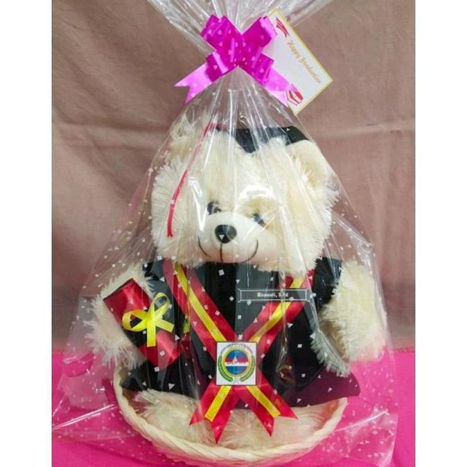Gas,Cod- Ready 30 Cm Kado Boneka Wisuda Beruang Teddybear Pakai Keranjang , Selempang , Kotak Mika P
