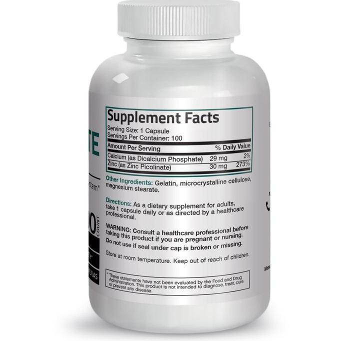 Lgsgkemas- Bronson Zinc Picolinate 30 Mg, 100 Capsules