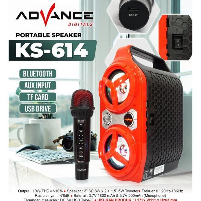 ADVANCE SPEAKER PORTABLE BLUETOOTH KS-614 PLUS MIC KARAOKE