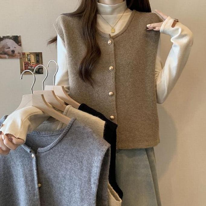 GDTIMA Vest Wanita Korean Style Rompi Fashion Sweater Knit Tanpa Lengan Outer Rajut Panjang Atasan