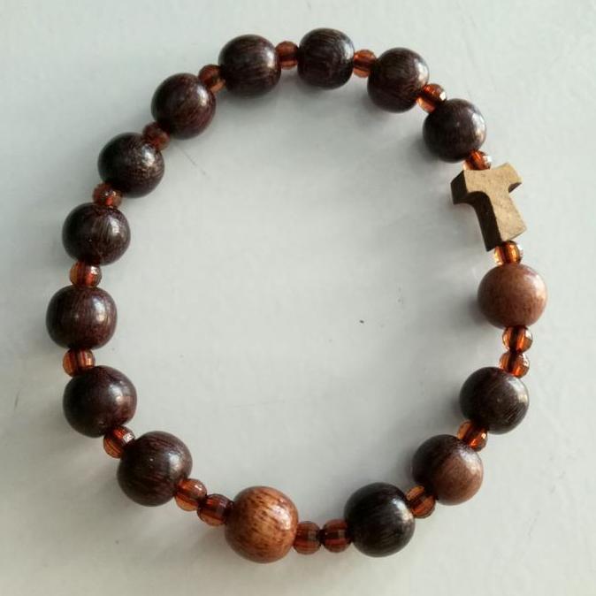 Goldsand- Gelang Rosario Kayu Stigi Salib Tao