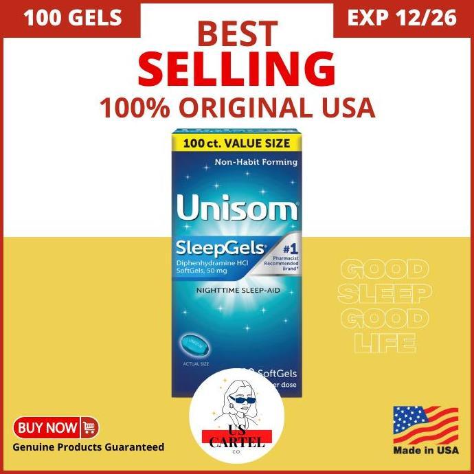 Lgsgkemas- Unisom Sleep Aid Sleepgels For Insomnia, Susah Tidur 100 Softgels Usa