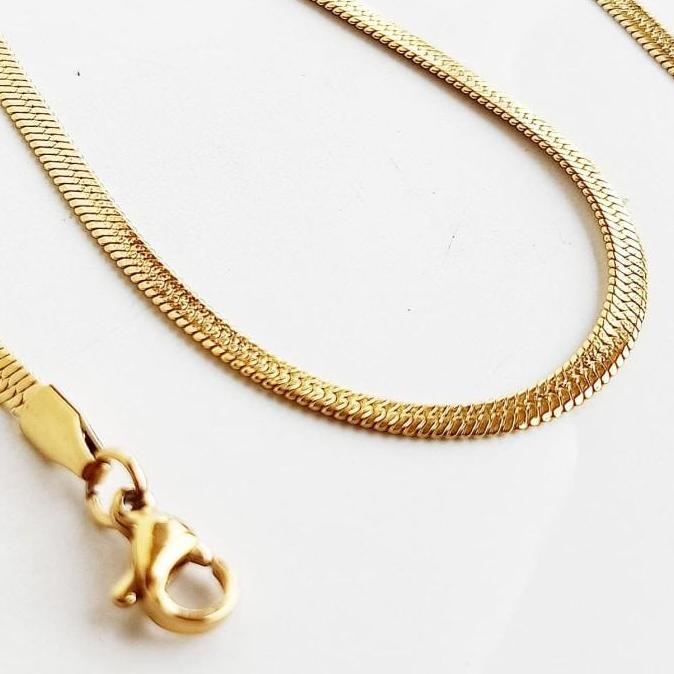 Goldsand- Kalung Titanium Vee Model Belut Ular Pipih 60Cm - Kalung Pria Wanita