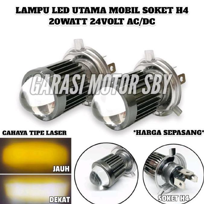HARGA SEPASANG Lampu LED Utama Mobil Soket Lampu H4 2 Warna AC/DC 24VOLT