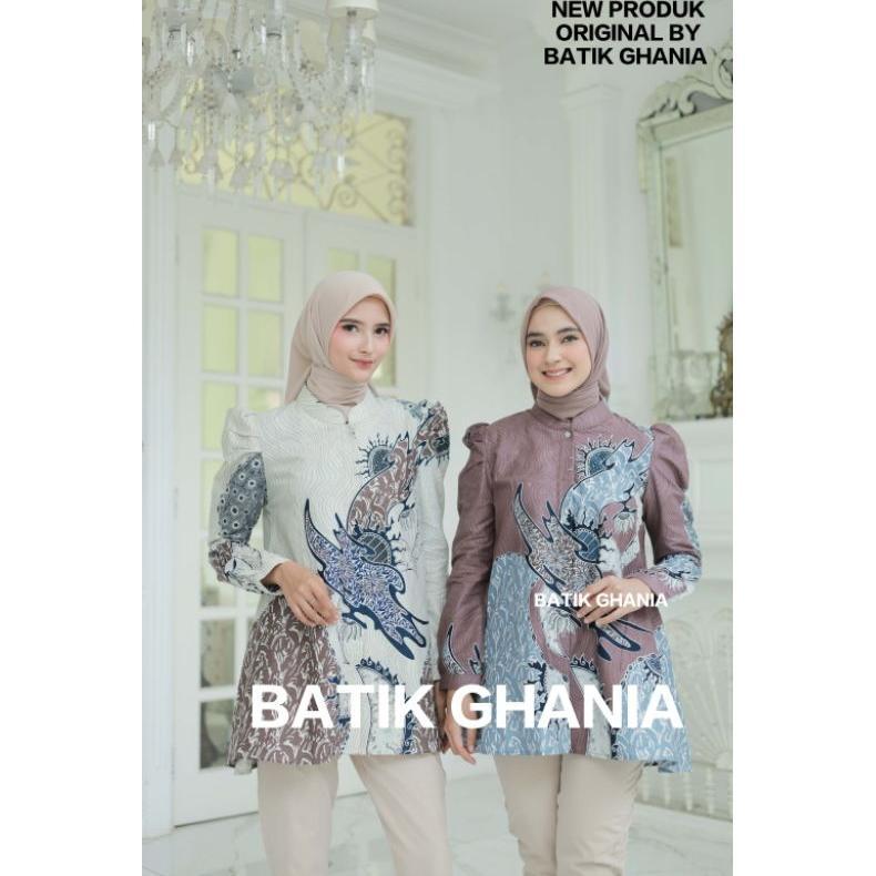 PREMIUM BATIK WANITA MODERN ATASAN BATIK KANTOR BAJU KERJA BATIK WANITA MOTIF BLARAK BY BATIK GHANIA