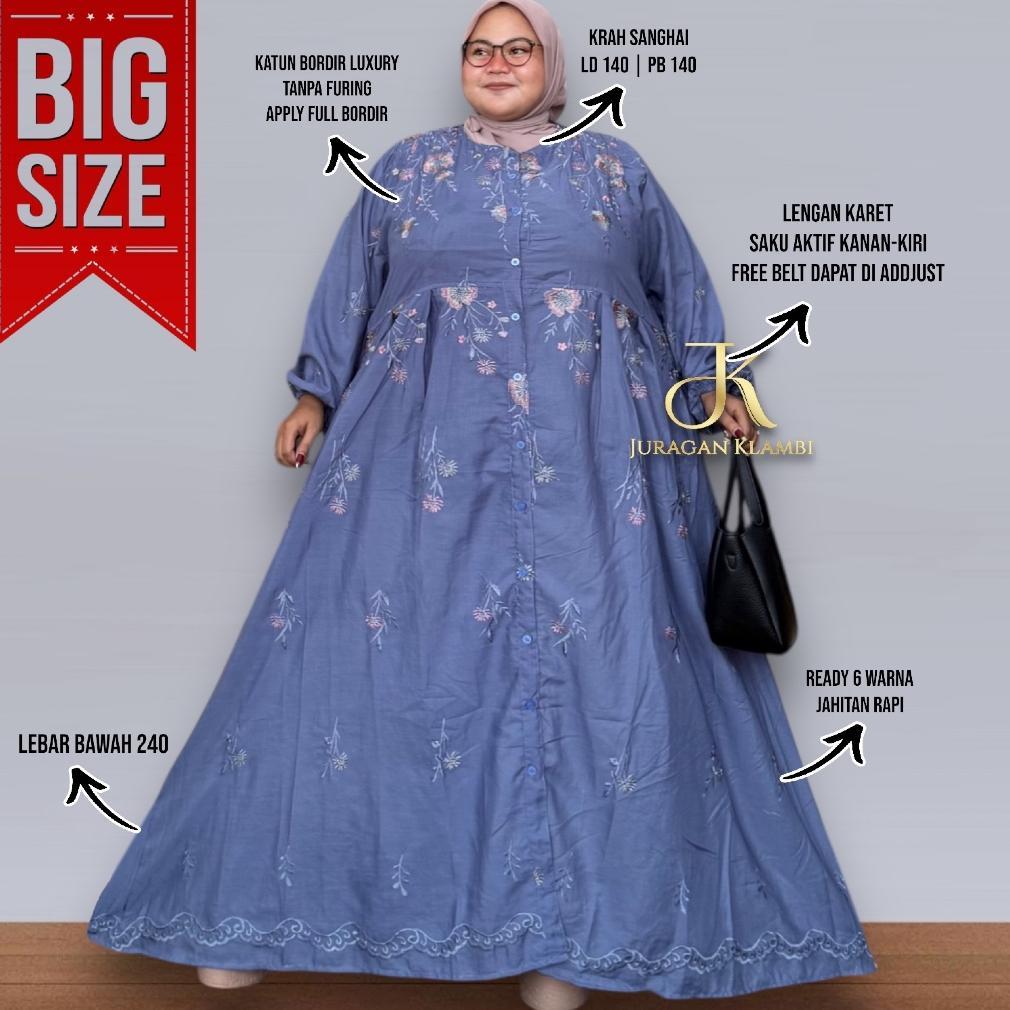 hot product gamis jumbo ld 140 katbol bordir premium full furing hq estimasi bb 80-140kg+  by juraga