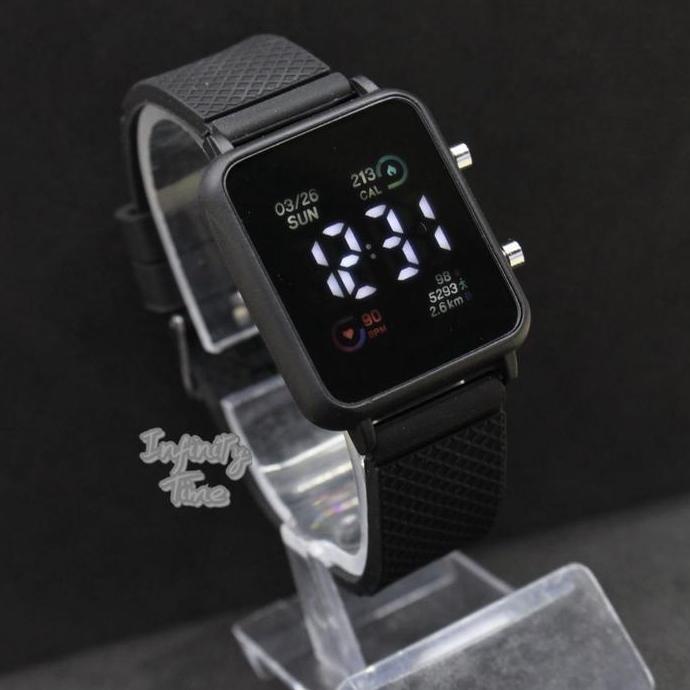 Jam Tangan LED Watch JSS3498 Kotak Cewek Cowok Strap Karet