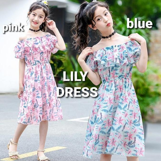 Promo BAJUKIDDIE LILY DRESS BLUE BAJU TERUSAN SABRINA ANAK PEREMPUAN IMPOR Diskon