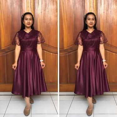 BEST SELLER / PREMIUM Dres Wanita Satin Kombinasi Brokat kondangan Baju Kain Mewah Panjang Formal Ti