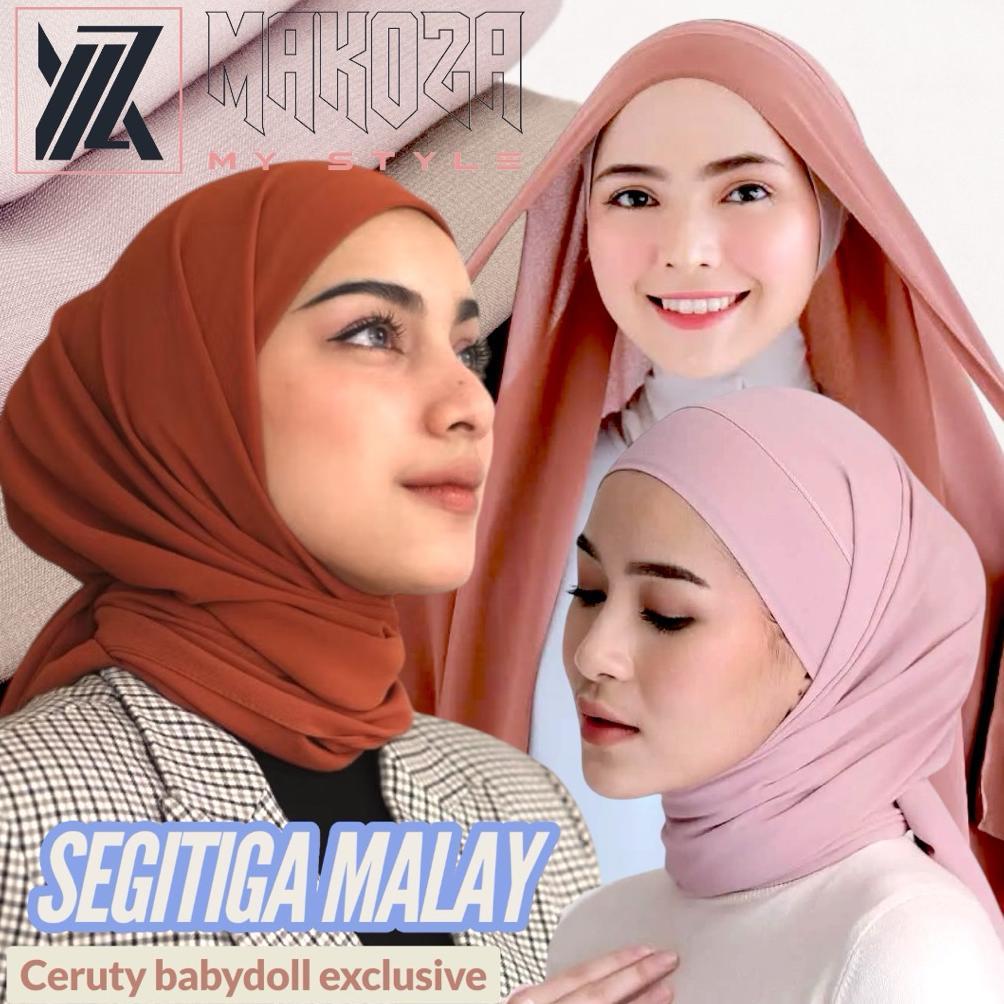 Segitiga Malay Ceruty Babydoll / Segiempat 2 layer Instan / Hijab Instan Makoza