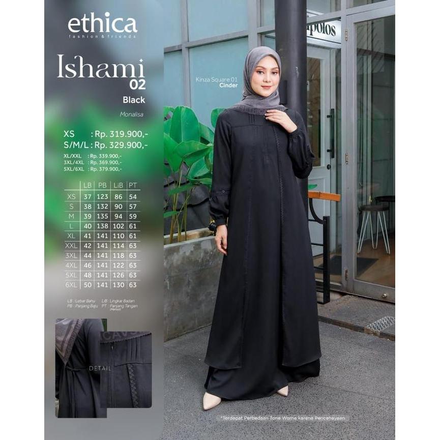 GAMIS ETHICA ISHAMI 02 HITAM PUTIH  / gamis terbaru ethica hitam putih