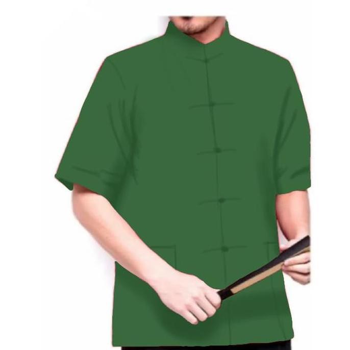 baju cheongsam kemeja atasan pria putih polos size M-XL