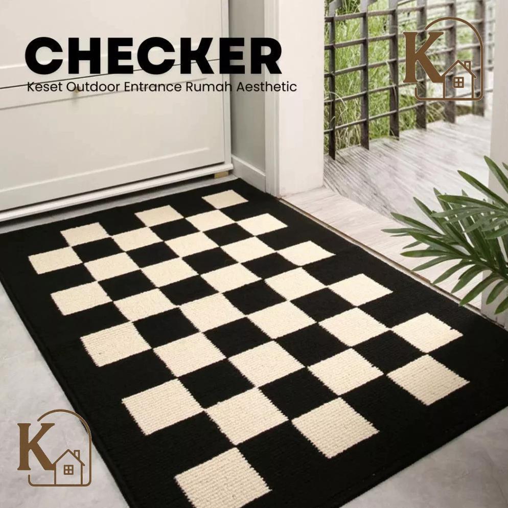 Kivi - Keset Checker 50x80cm untuk Pintu Rumah, Keset Outdoor Anti Slip Aesthetic, Menyerap Air & Ko