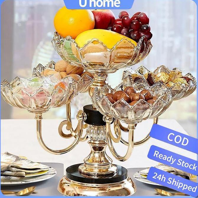 Ready Stock CODUh Tempat permen snack mewah aesthetic tempat buah untuk hiasan meja Bisa Putar Pirin