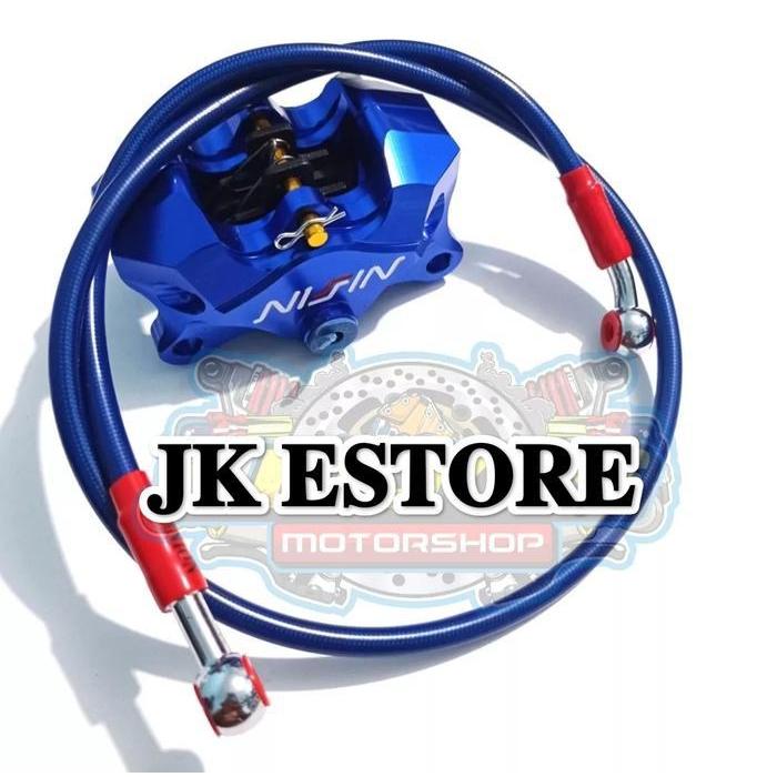 Paket Kaliper Monoblok Nissin 2 Piston + Selang Rem Depan 90Cm Original Dan Terpercaya