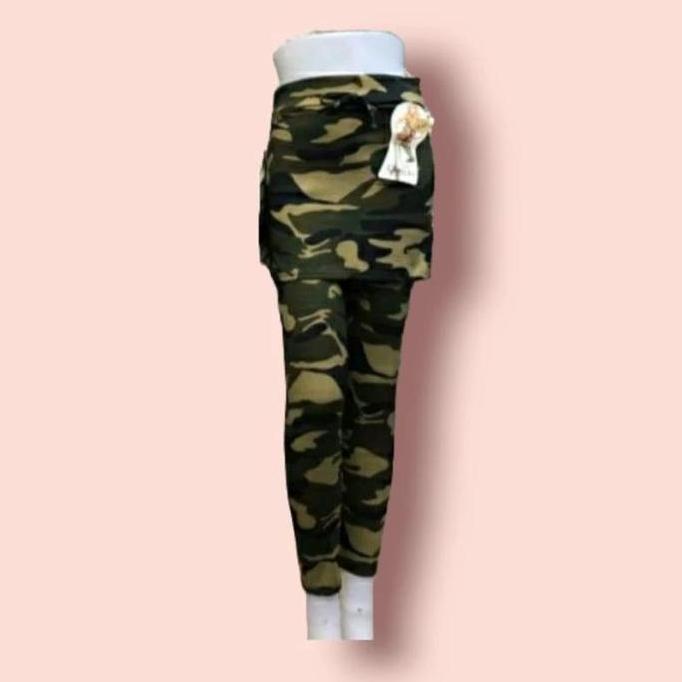 Moumentix- Celana Senam Legging Rok Loreng Army Wanita Outdoor Sport Bahan Katun Stretch Pinggang Fu