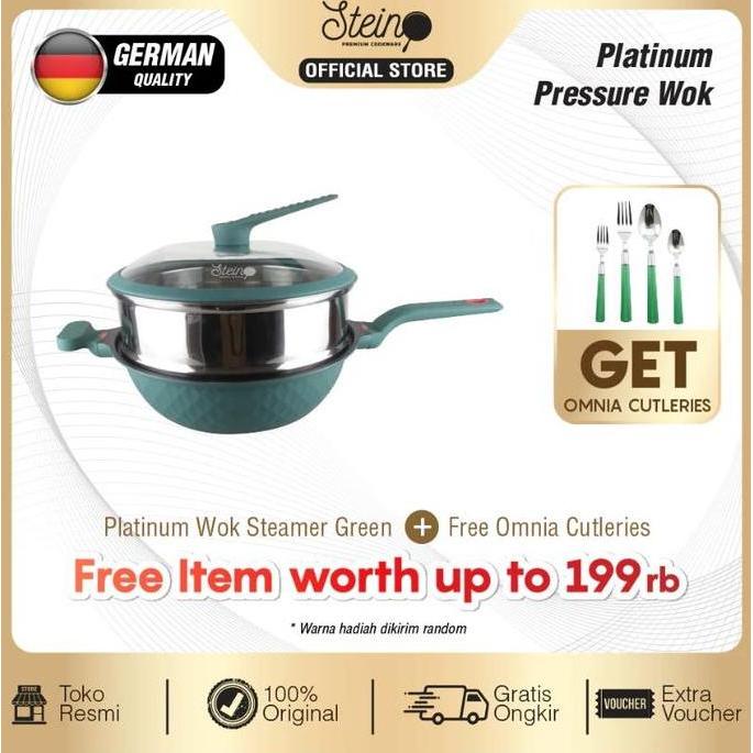 Terpopuler- [Bonus Diamond Spatula 2In1] Steincookware Stein Platinum Pressure Wok Presto Steamer Ku