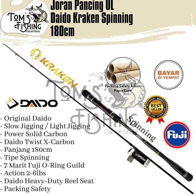 Fhistik- Joran Pancing Daido Kraken 180Cm Spinning (Pe 0.8-1.5 Sd Pe 3-5) Oh Fuji Murah - Toms Fishi