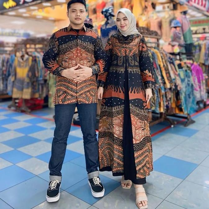 (Langsung Proses) Couple Outer Gamis Batik Bahan Dolby Premium Thamrin City Pasti Diskon Grab/Gosend