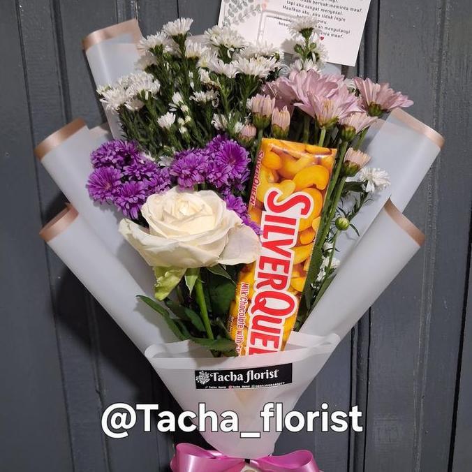 Buket bunga mawar putih asli segar mix coklat CIMAHI BDG PADALARANG