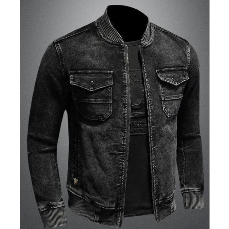 ~Harga Special~ Jaket Bomber Jeans || Jaket Fashion Pria Kasual || Jaket Resleting Bomber Full Hitam