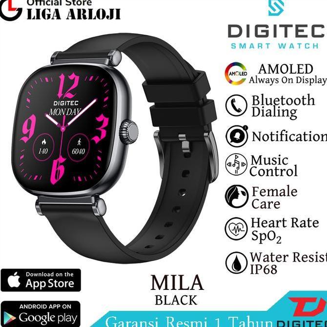 Digitec Smart Watch Mila Jam Tangan Wanita Digital Smartwatch Amoled Black 38Mm