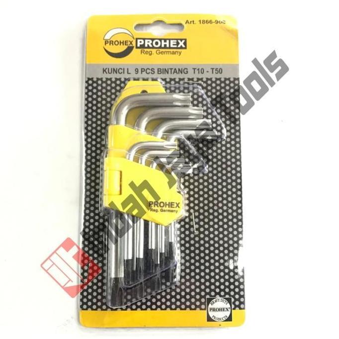 Alatlengkap- Hasston 1866-900 Kunci L Set Bintang Pendek T10-T50 Short Star Prohex