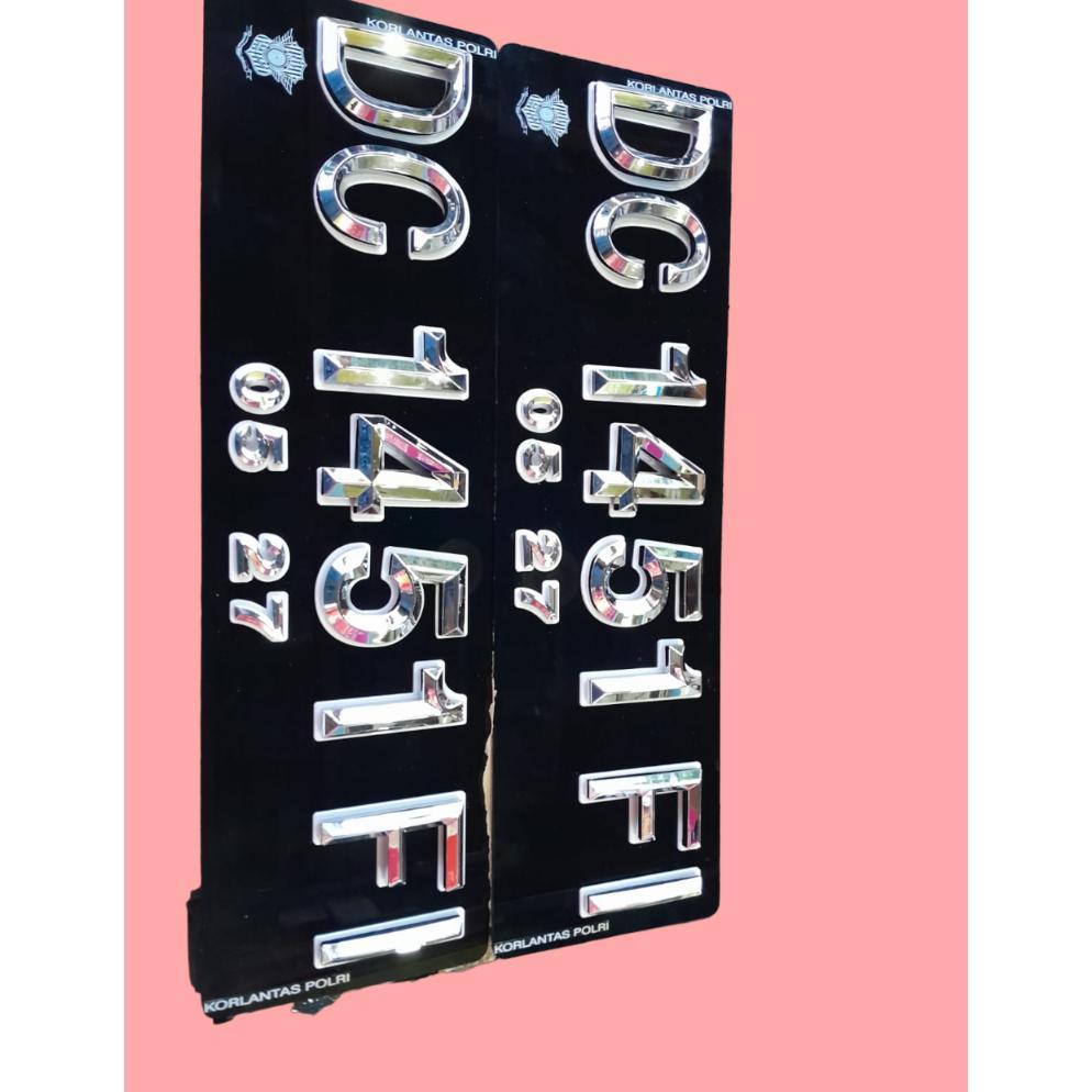 Plat Hitam Nomor Mobil Timbul Lancip Chrome Lis Putih