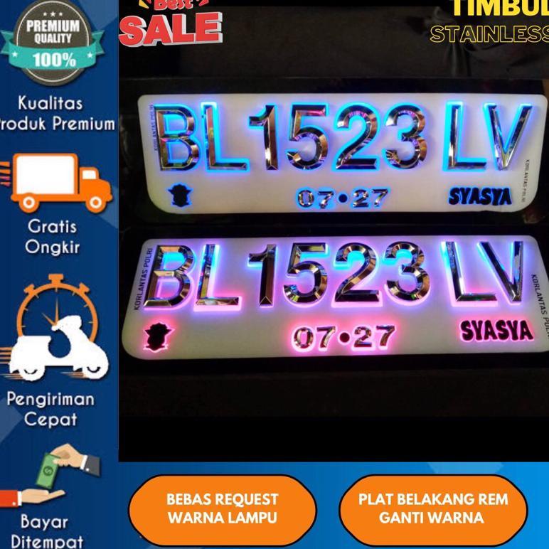 Plat Nomor Mobil Nyala Timbul Segilima Chrome & Gold