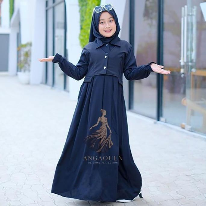 Thebest- Angaouen - Arumi Dress 027 Kids Gamis Anak Perempuan 3-12 Tahun Crinkle Premium Nyaman Warn