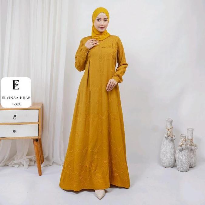 Thebest- KALUNA DRESS GAMIS POLO LINEN BORDIR PREMIUM
