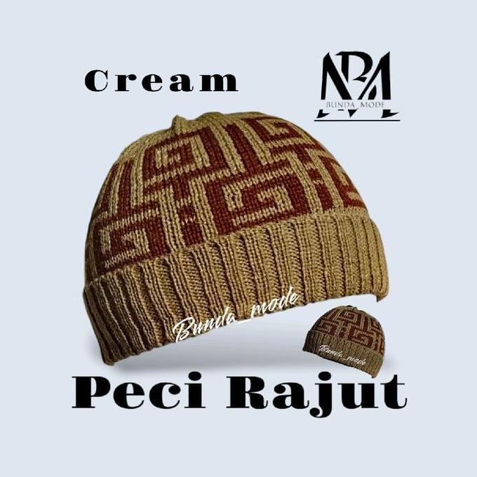 Thebest- BundaMode Peci Rajut Kupluk Kopiah Songkok  Pria Dewasa Perlengkapan Sholat Muslim Motif Ac