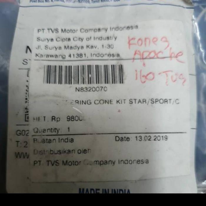 Tvs Asli Ori Komstir Kones Setir Apache 160 Part Number N8320070 Original Dan Terpercaya