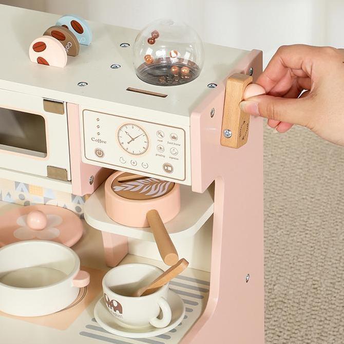 Pink Kayu Kitchen set mainan anak Dapur mainan Cooking set  dengan Oven /Alat masak /Mesin kopi /Was