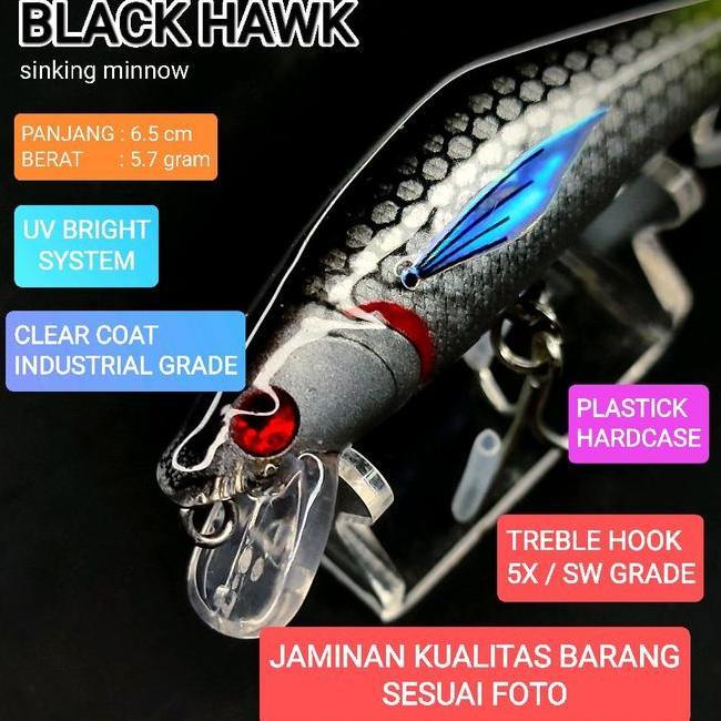 Lure Ul Ultralight Blackhawk57-  Minnow- Sinking 4.8-5.7G/ 6.5Cm / Sinking  Umpan Gt - Baramundi - K