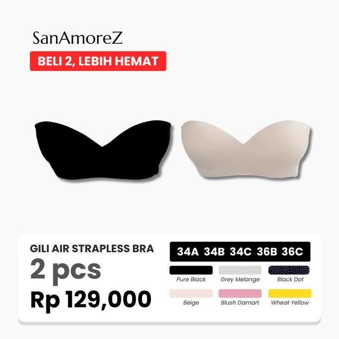 Bahanlembut- Sanamorez (2 Pcs) | Premium Strapless Wire Bra / Bra Kawat Strapless Premium - Cotton /