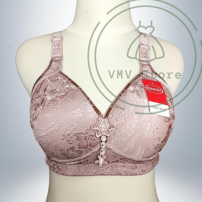 Bahanlembut- Bh Jumbo L 109 Cup C Jumbo Besar Kait 3 Model Lace Embossed Sexy Cantik Miss Lily Bra A