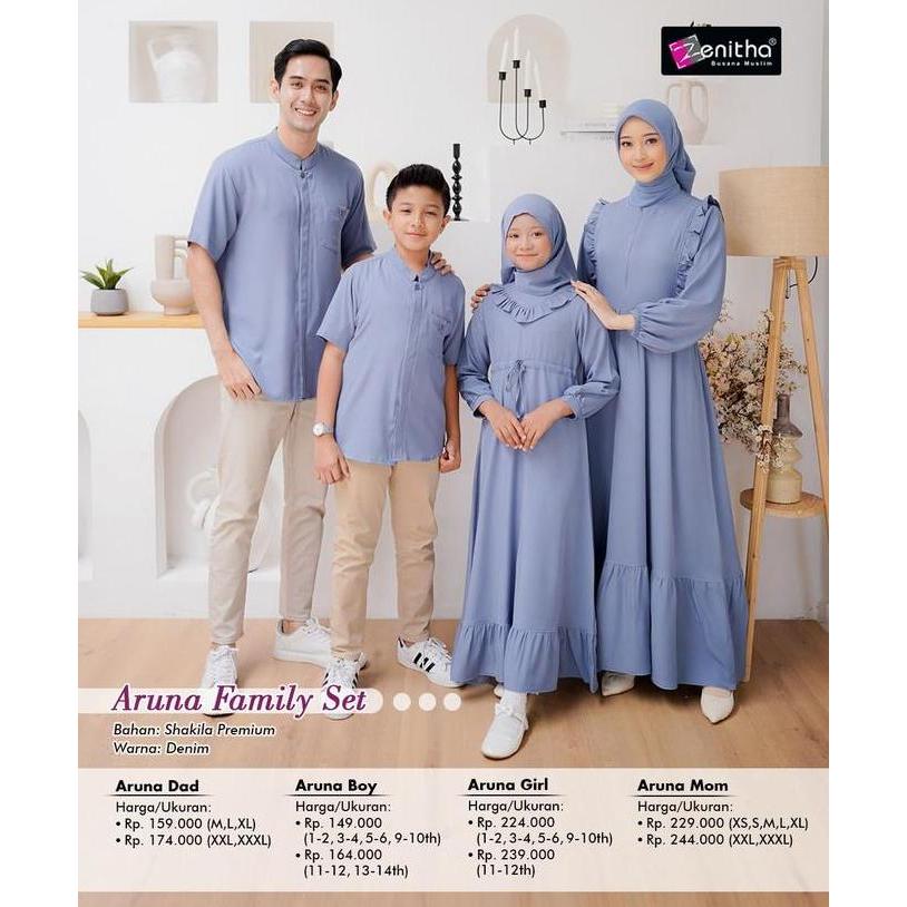 Colkid- Zenitha - Aruna Denim/Caramel Sarimbit Keluarga Lebaran Couple Family Set Premium Baju Musli