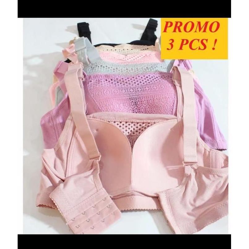 3 PICS BRA Kemben Jumbo Tanpa Kawat Art 3410 CUP C Kait 4 cd Ukuran 36/80 38/85 40/90 42/95 NON KAWA