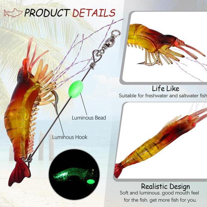 Codbisa- Sougayilang Cod 12 Buah Umpan Pancing Menyala Dalam Gelap - Umpan Buatan Udang Lembut Denga