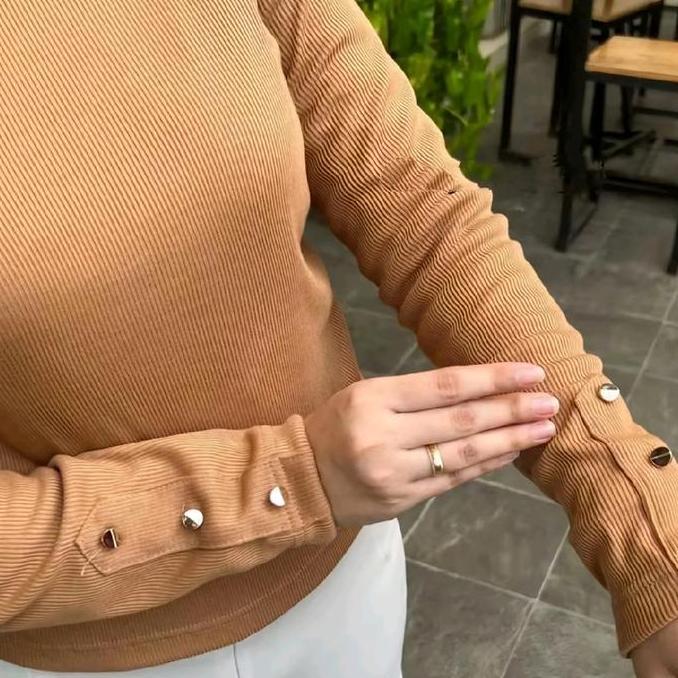 Topyoux- Monic Top Knit Rib Atasan Blouse Wanita Muslimah Termurah Btcsolo Panjang Jumbo Besar Premi
