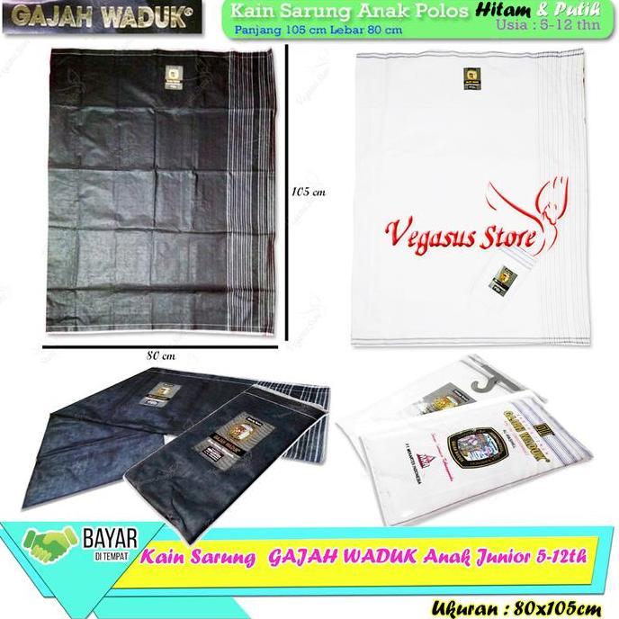 Colkid- Sarung Anak Laki Junior Sd,Smp 5-12 Tahun Warna Hitam Putih Polos Kain Sarung Cowok Untuk Ib