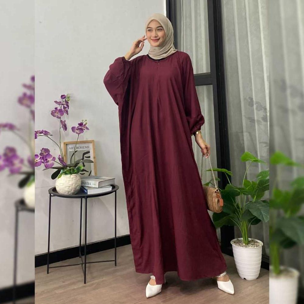 Big Promo Kaftan Polos - Kaftan Polos Rayon Premium Jumbo Maksi Busui Lengan Panjang Kaftan Lebaran 